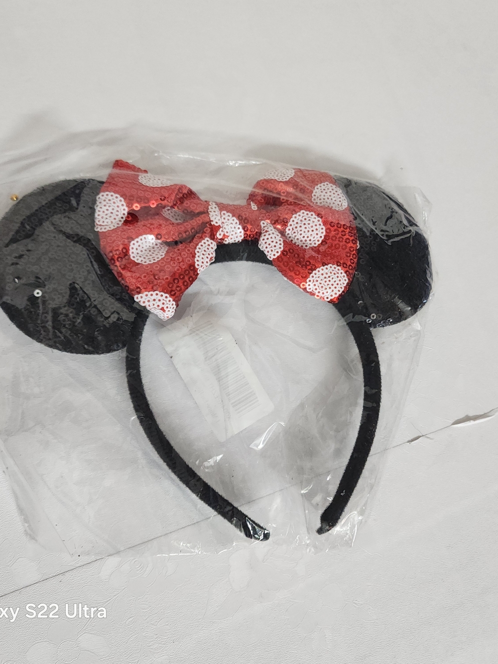 Classic Black Minnie Mouse Ears Headband with Red Polka Dot Bow